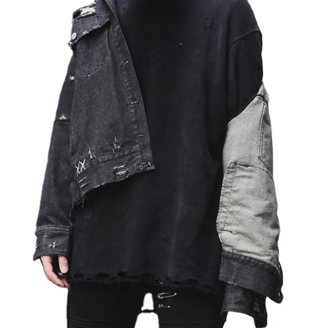 Clothing Factory Men No Hooded Design Printing Custom Jean Denim Jacket  Button Letter Printed Denim Jacket Custom Jeans Jacket