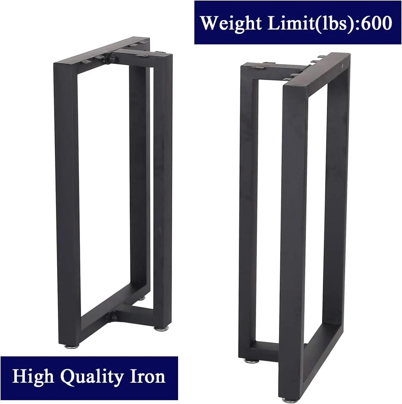 28-Inch High 18-Inch Wide Heavy-Duty Black Metal Table Legs Modern Industrial Style Rectangular Console Table Supports