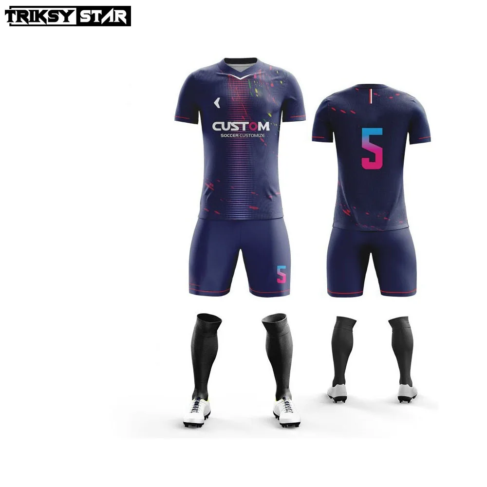 Factory High Quality Cheap Soccer Jersey 100% Polyester Club Soccer Uniform Sets Football Jersey Kit