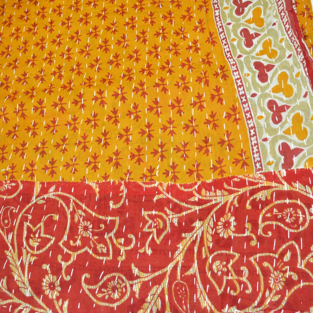 Handmade bedspread kantha quilt Indian reversible kantha cotton fabric handmade Screen Print bed quilt 100% cotton home KQSP199