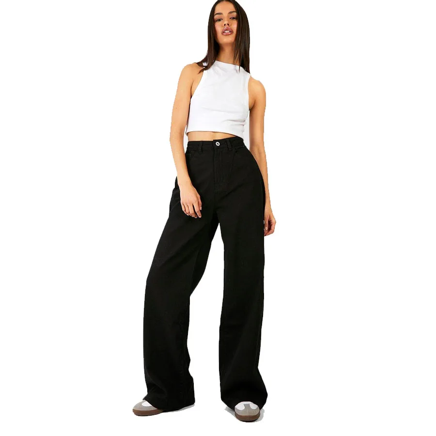 Women Hip Hop Style Most Fashionable Black Wide Flare Leg Washed Denim Pants For Stylish Uses In Wholesale Rates
