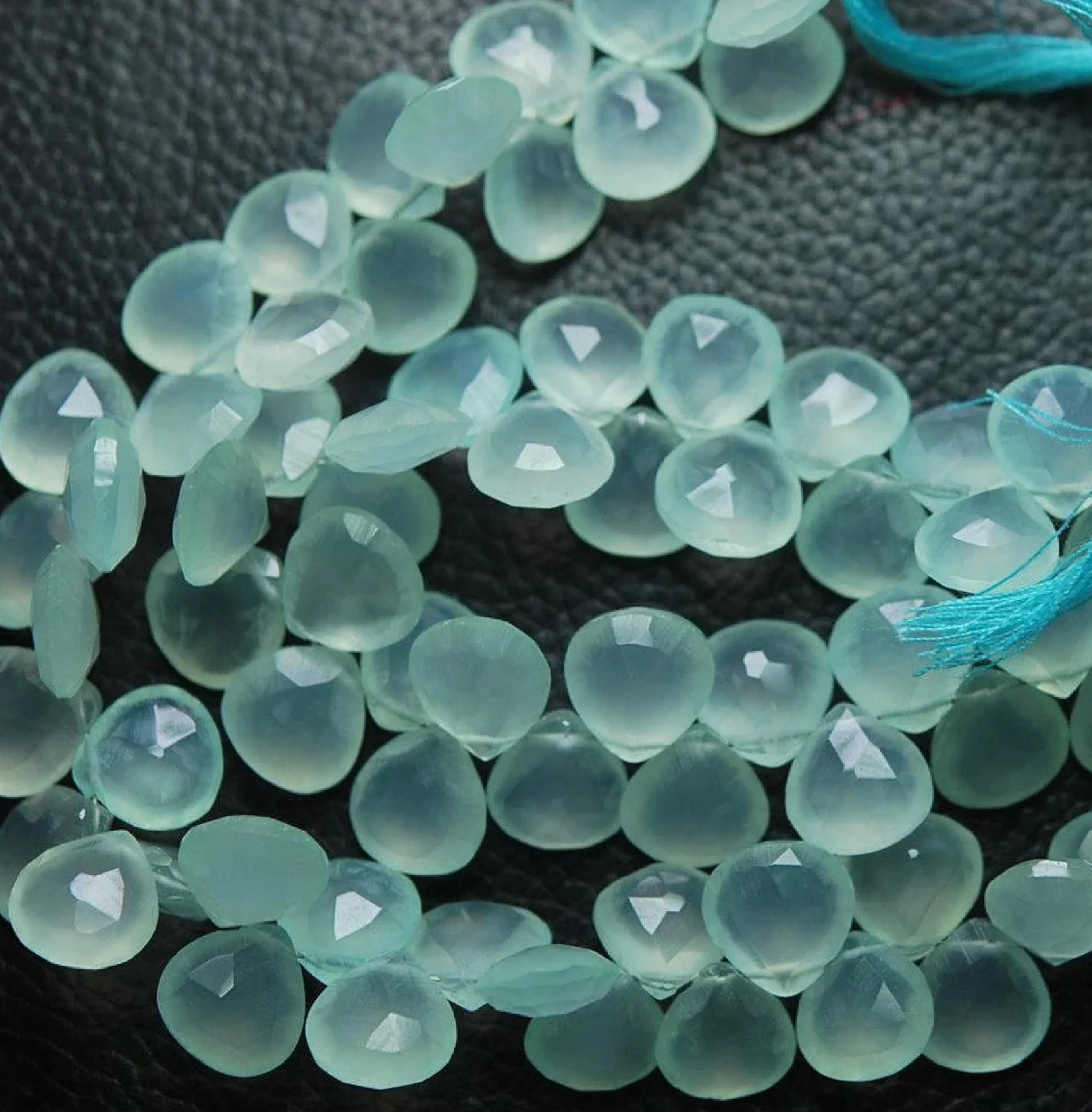 Natural Aqua Chalcedony Stone 8mm Faceted Heart Briolette Gemstone For Jewelry Making Loose Beads
