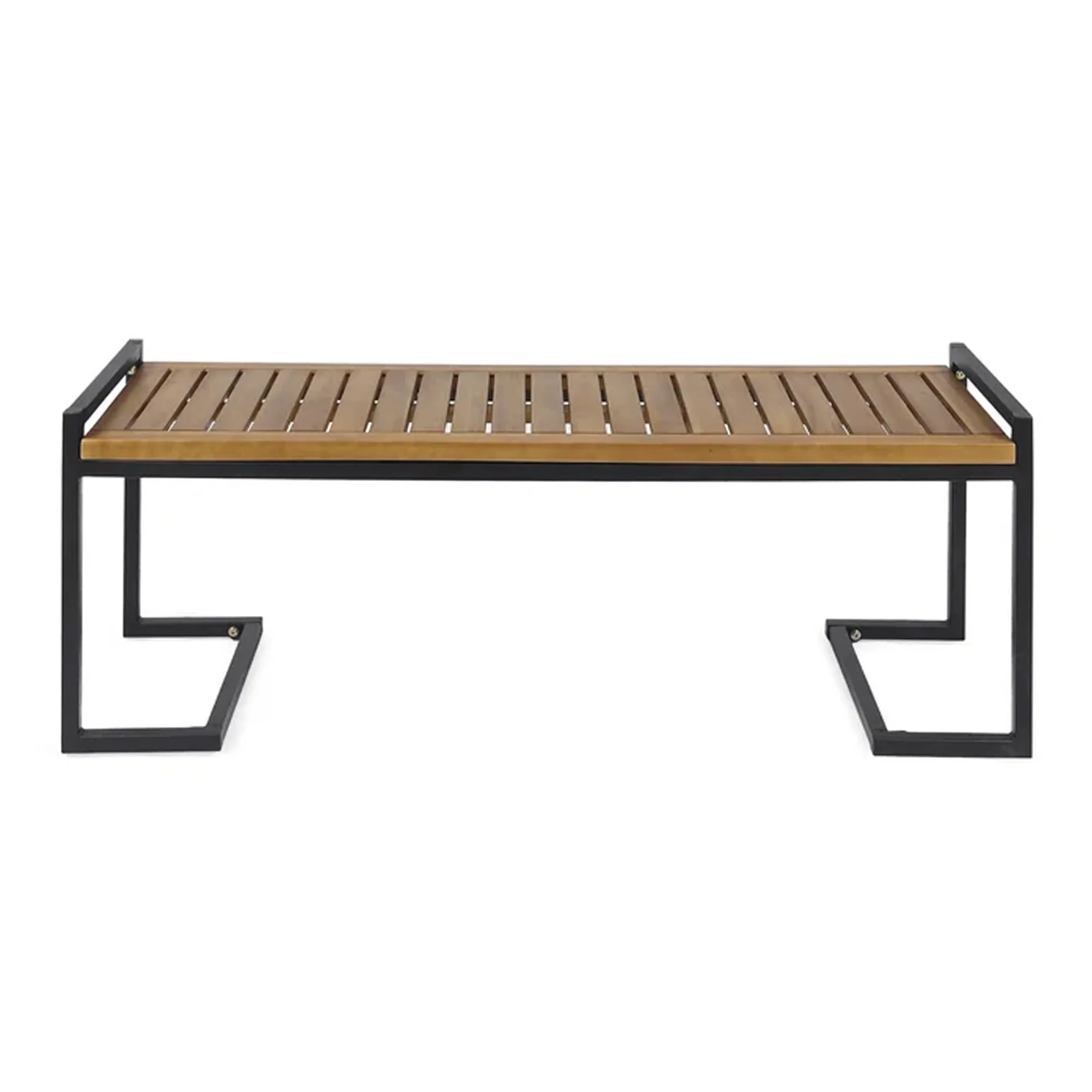 Outdoor Benches Metal Leg Natural Teak Wood Patio - Clarence