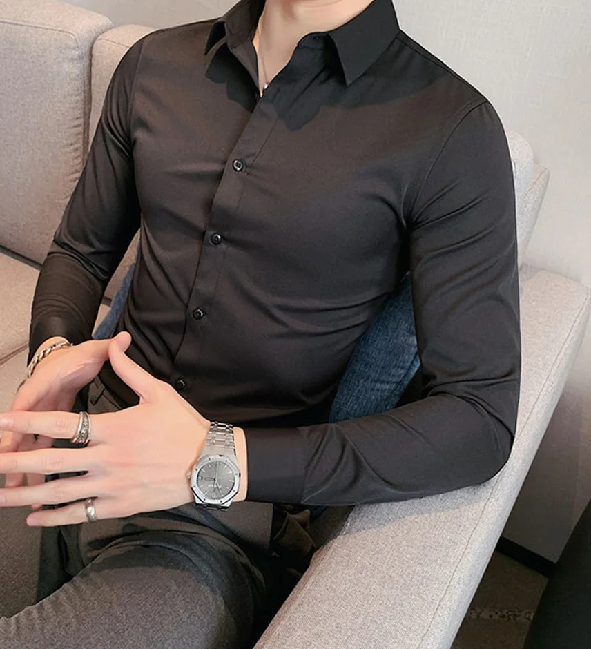 Mens Long Sleeves Shirts top trending silk made smooth Business Work Formal Dress Shirts 100% Cotton Men Custom dress shirt