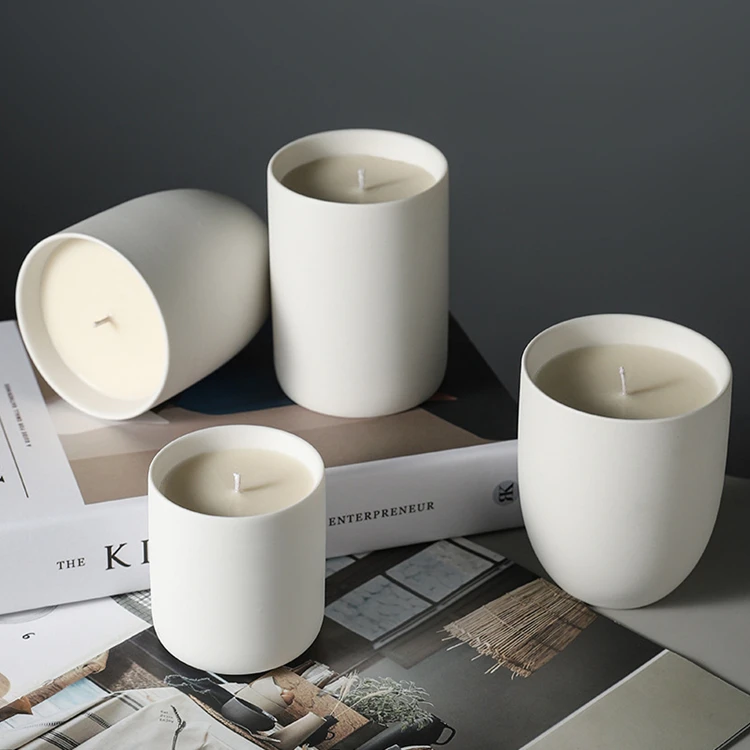 Wholesale Custom 10oz Empty Scented Nordic Matte White Ceramic Candle Jars for Candle Making