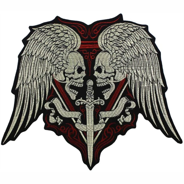 Large Embroidery Applique Skull Sword Patches Iron on Motorcycle Biker Jacket Back Badge