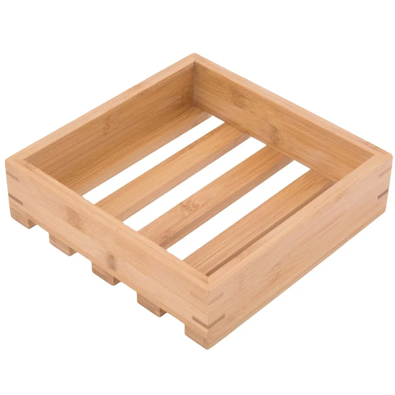 Durable Square Wood Box - Break-Resistant Chip-Resistant Natural Bamboo Wooden Box Tray For Food Cutlery And Utensils