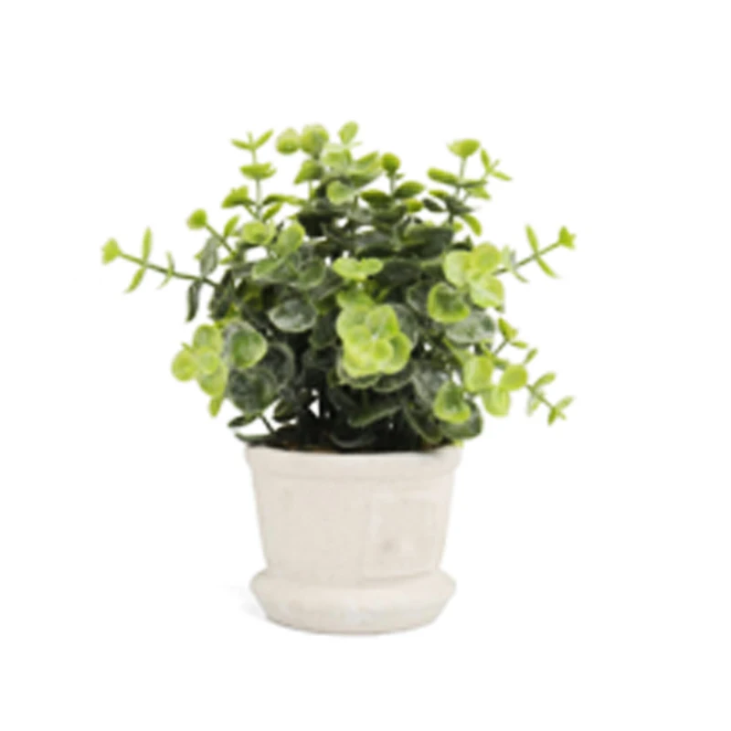 Wholesale Mini Small Faux Eucalyptus Bonsai Desk Plant Home Office Decor Artificial Potted Plants