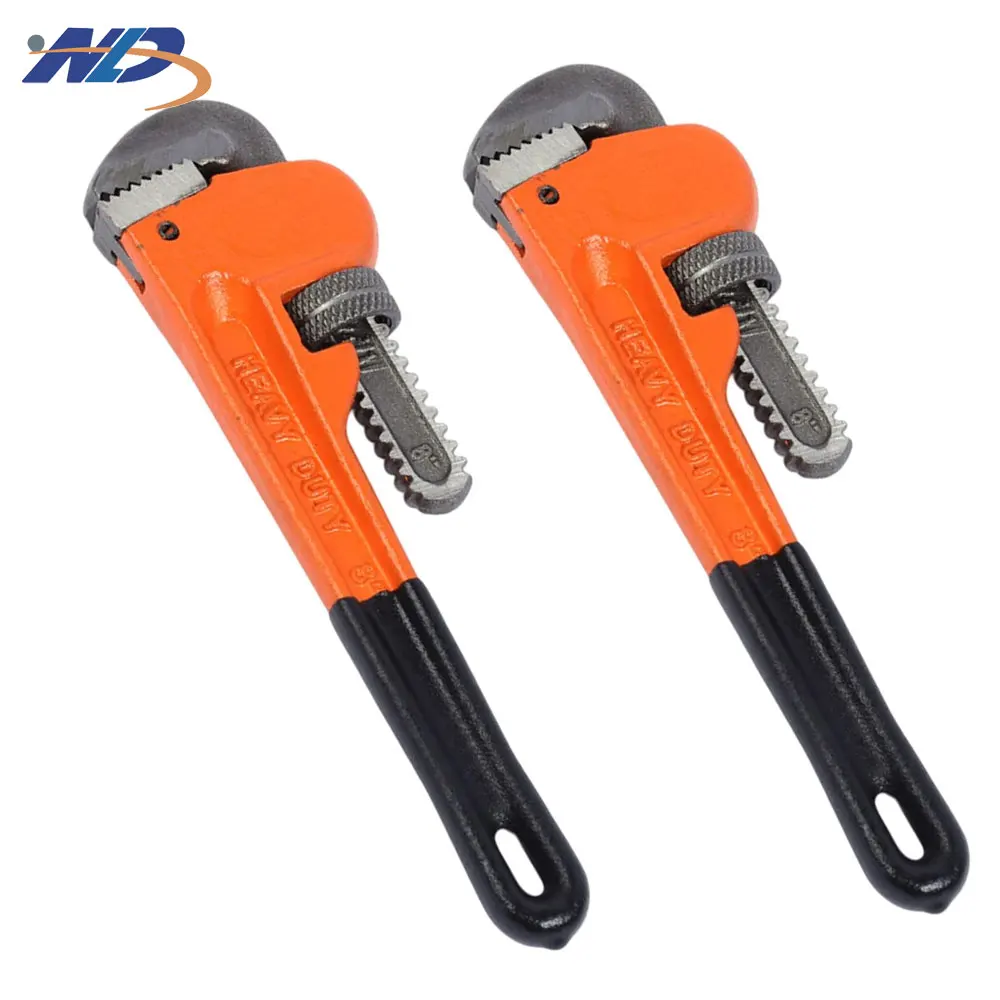 heavy duty pipe wrench straight pipe wrench with drop forged heat-treated floating hook jaw & ductile casting iron i-beam handle