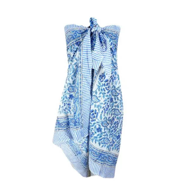 Wholesale 100% Soft Cotton Hand Block Printed Pario Gaiter Sarongs Beach Cover & Head Scarves for Women-Low Price