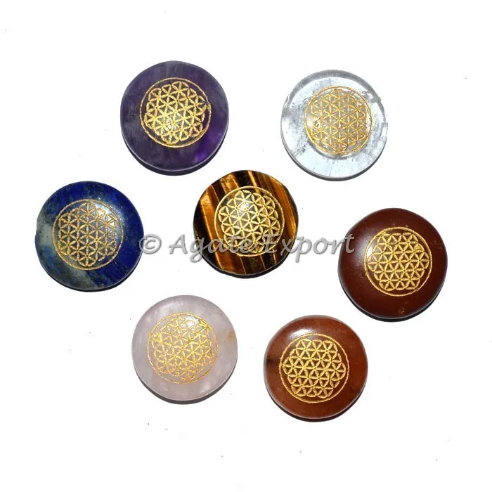 Chakra Stone Set with 7 Chakra Stones and Symbols - Pyramid, Oval, Worry | Crystal Chakra Set, Spiritual Gift (Healing Stones)