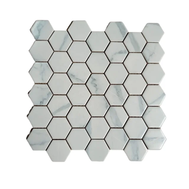 Buy Carrara 2X2 Inch Size Hexagon Style Porcelain Honeycomb Mosaic Tiles For Wall & Floor Decoration Uses Low Prices