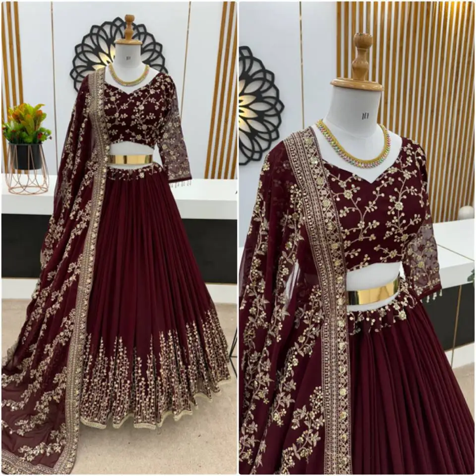 Лидер продаж новый дизайнерский жоржет с вышивкой lehenga choli bloluse и dupatta для женщин последняя коллекция