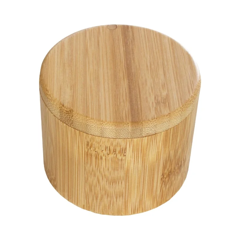 Bamboo Salt Cellar Bowl Box, Elegant Kitchen Salt Container Holder with Swivel Magnetic Lid to Store Pepper Spice