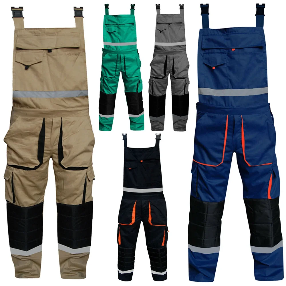 Mach 2 Mens Kneepad Bib & Brace Work Dungarees Overalls Blue, Black, Grey Work Uniform Worksuits Coverall