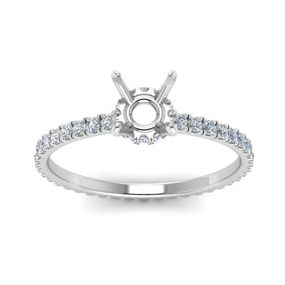 Custom Eternity Hidden Halo Engagement Wedding Jewelry 925 Silver 9k 14 Karat White Gold Diamond Semi Mount Ring