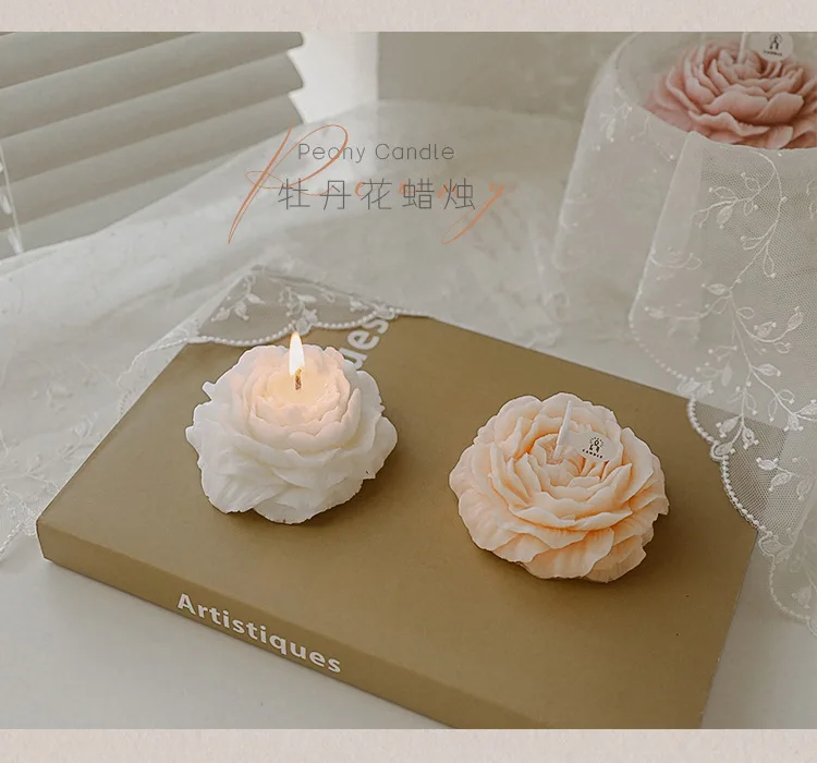 Wholesale Cute Flower Shape Peony Carving  Aromatherapy Scented Candles For Wedding Celebration Home Decor