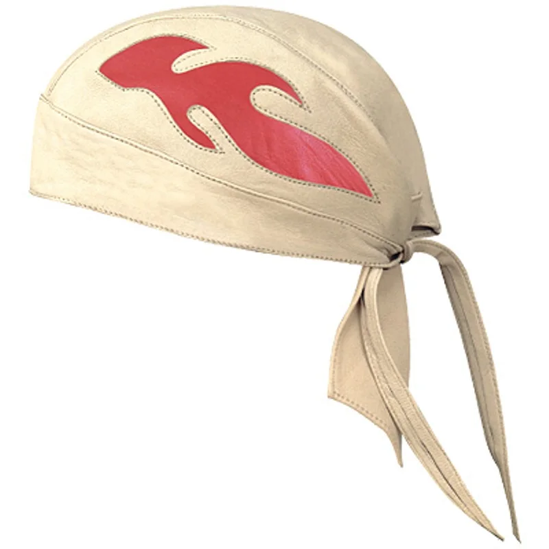 HMB-901H3 LEATHER FLAMES SKULLCAP DURAG HEAD WRAP BANDANA SKULLCAP HATS SCARF BIKER WEAR