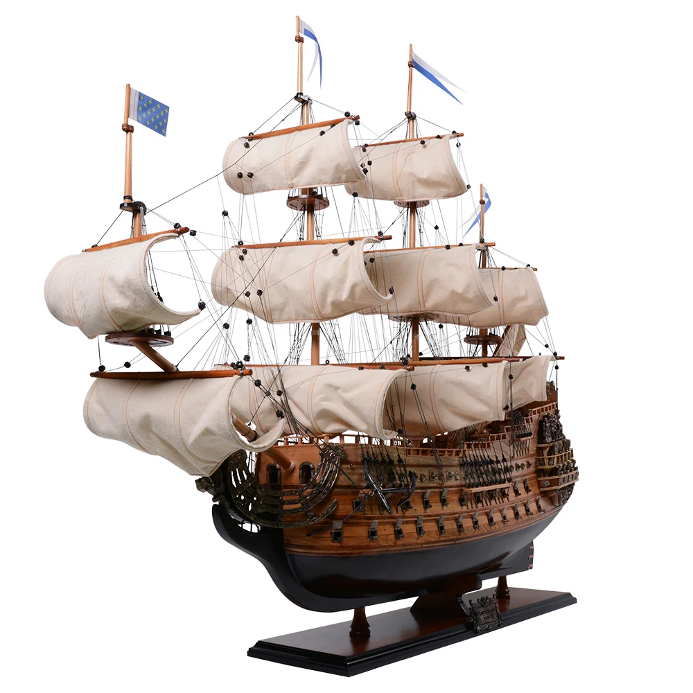 Soleil Royal Ship Model 80cm Crooked sails Handcrafted Wooden Replica