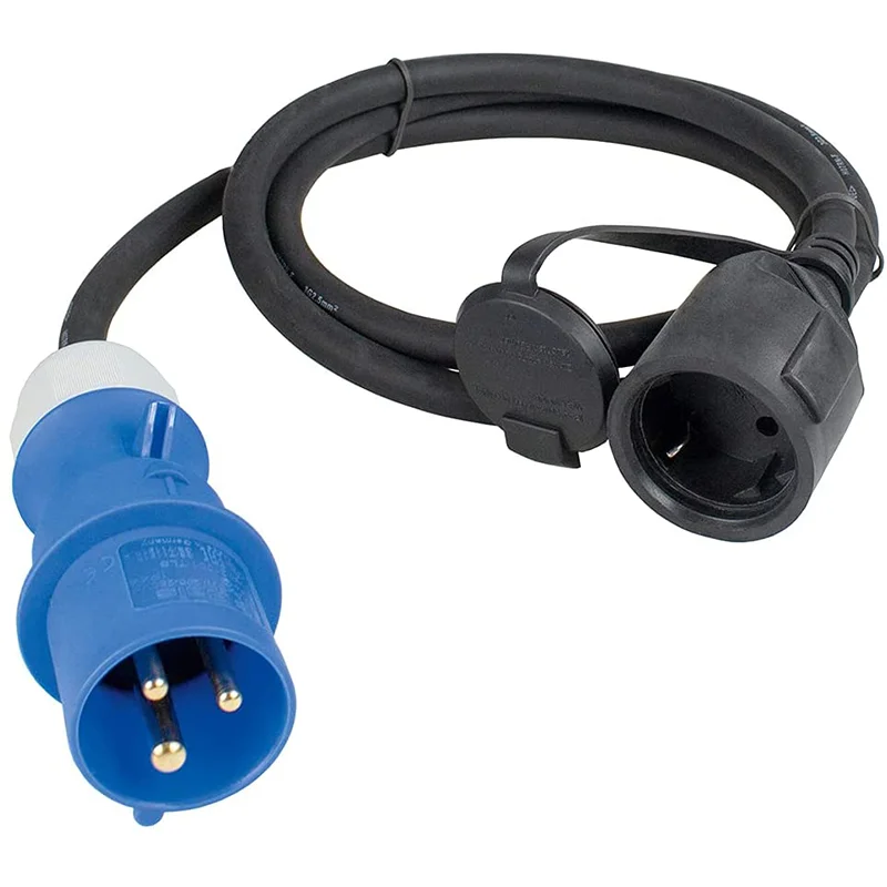 3-pin Caravan CEE Industrial Extension Cables Adapter Cable with Schuko Earthing Contact Coupling and CEE Plug