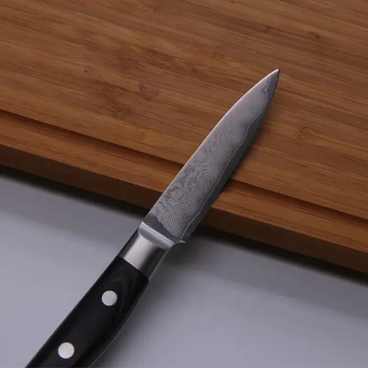 Cuchillos De Cocina Acero Damasco Japanese Aus10 Damascus Steel 3.5 Inch Kitchen Fruit Paring Knife With Pakka Wood Handle