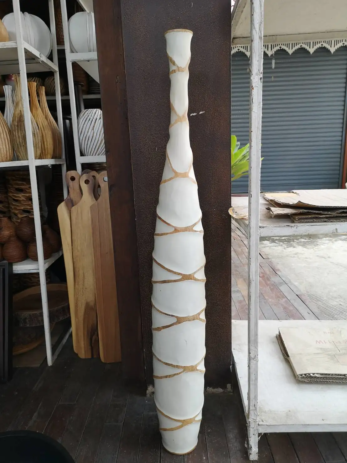 Большая белая ваза в стиле арт-деко деревянная декоративная для пола домашний декор высокий 43