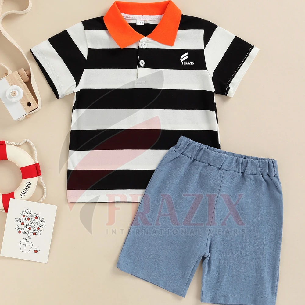 Hot Sale Clothing Sets Baby Boy Two Piece Summer Wear Polo T-Shirt Kids Printing Clothes
