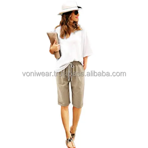 Womens Loose Solid Casual Summer Crop Pants Trousers Beach Bermuda Capri Shorts Customized Women Ladies Short