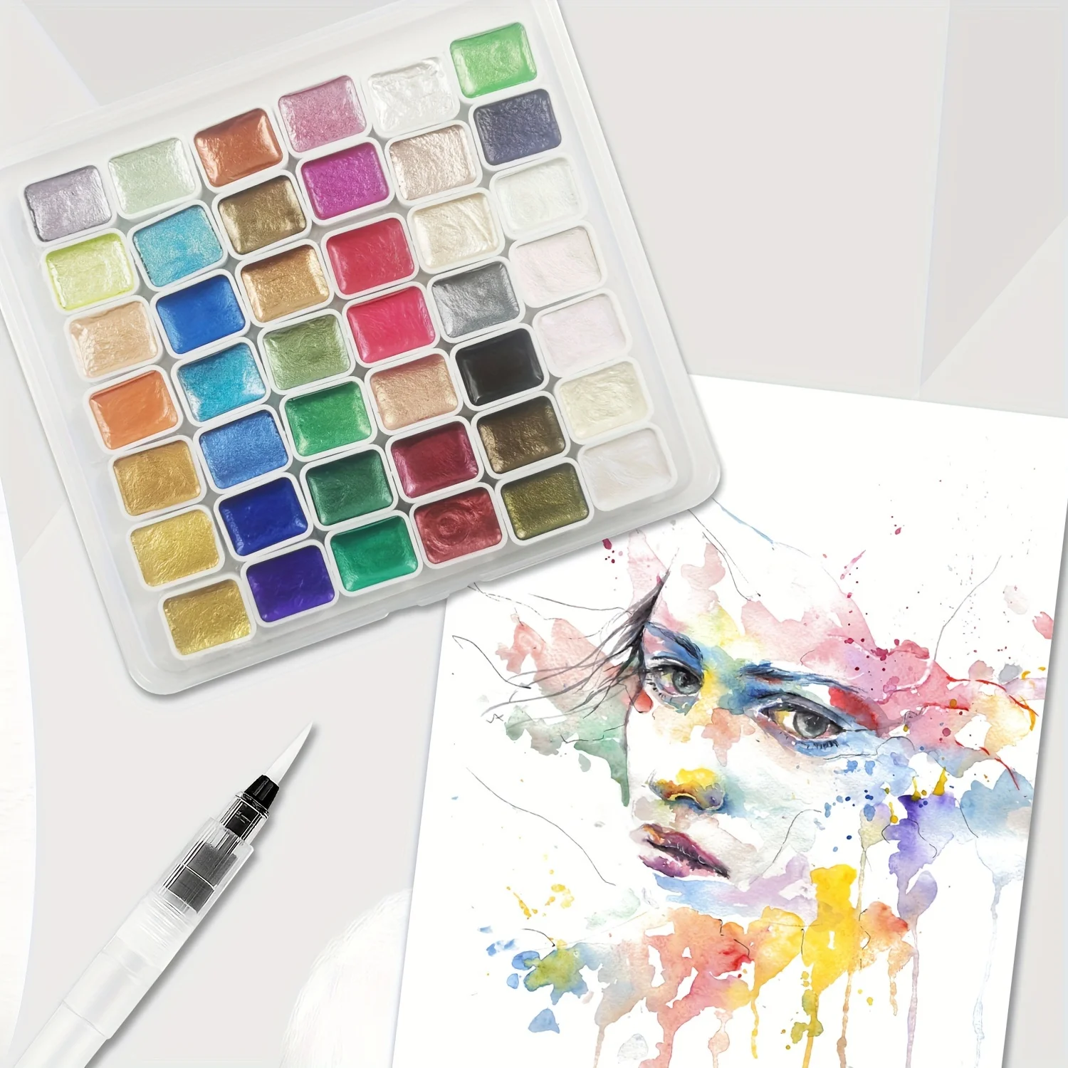 Kalour Professional Metallic Watercolor Paints Set, Pearl Paint, 42 glittering colors in the metal shell, enthusiasts