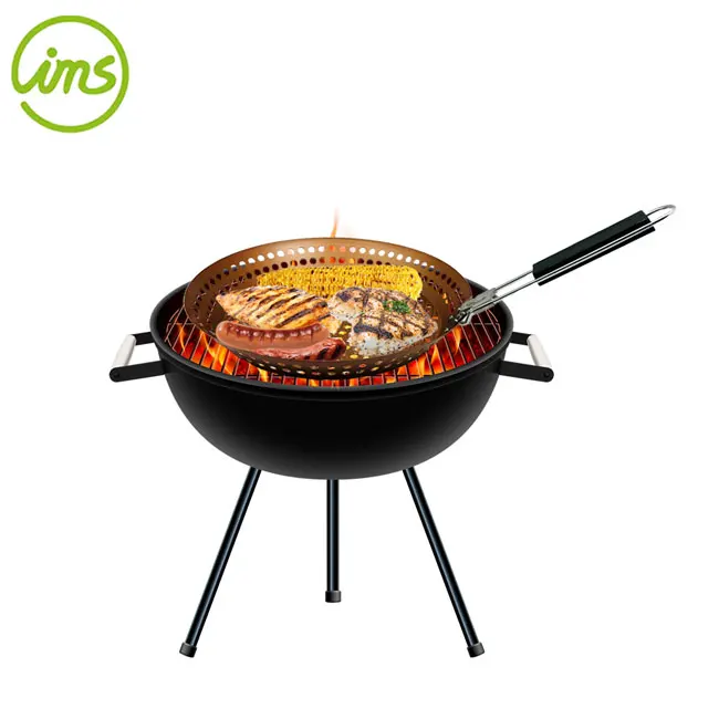 Customized Logo Round BBQ Grilling Pan With Removable able Handle
