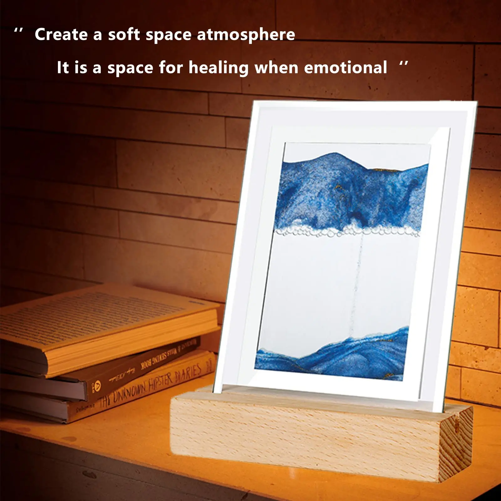 Dynamic Quick Sand Lamp Table Desk Lamp with Wooden Base Moving Sand Art Lamp