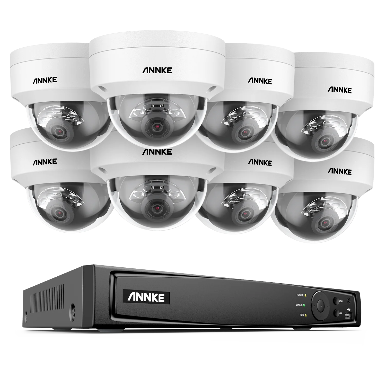 ANNKE 8pcs 4K (8MP) AI & Smart Dual Light & Microphone PoE IP Dome Camera With 16CH 4K(8MP) PoE NVR Indoor Outdoor CCTV Kit