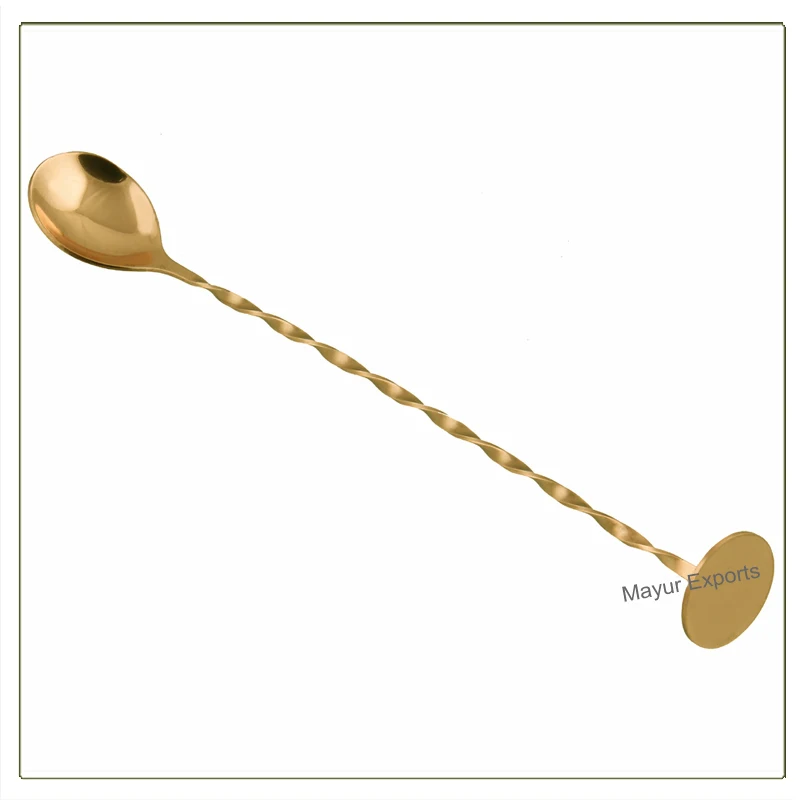 Classic Eco-Friendly Stainless Steel Twisted Spoon with Masher Bar Gold Finishing Bent Pattern Cocktail Accessories