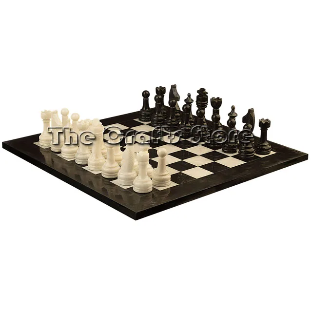 Marble & Onyx Natural Stone Hand Made Luxurious Black & White Chess Set With Staunton Series  Chess Pieces