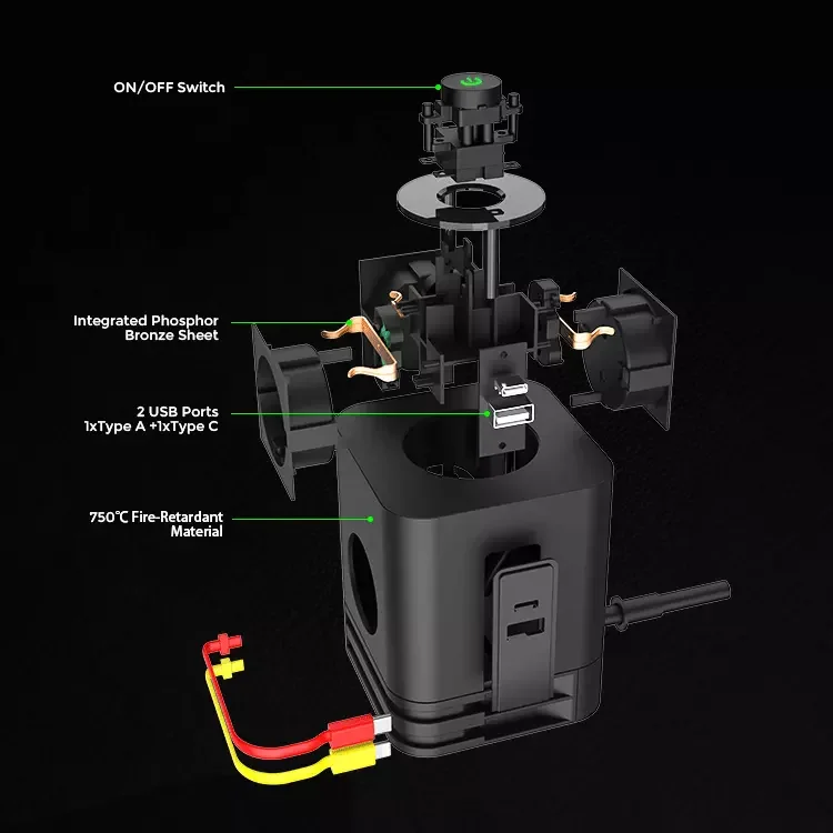 Compact and Portable French Multiple Socket Power Cube Socket for Home Office With USB and Charging Cable