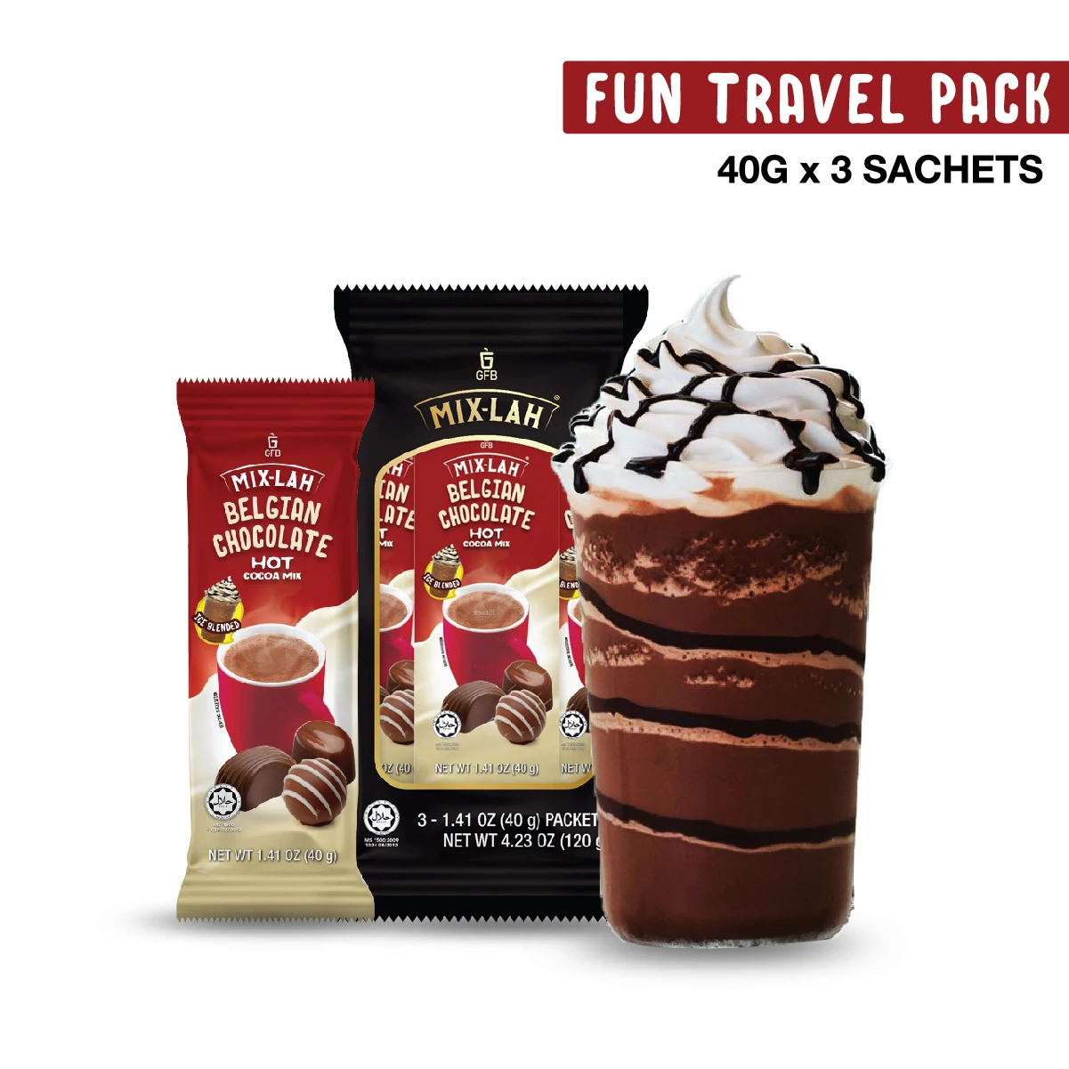 Sachet Drink Hot Chocolate Powder Belgian Chocolate  3-in-1 Mix 40g per pacK