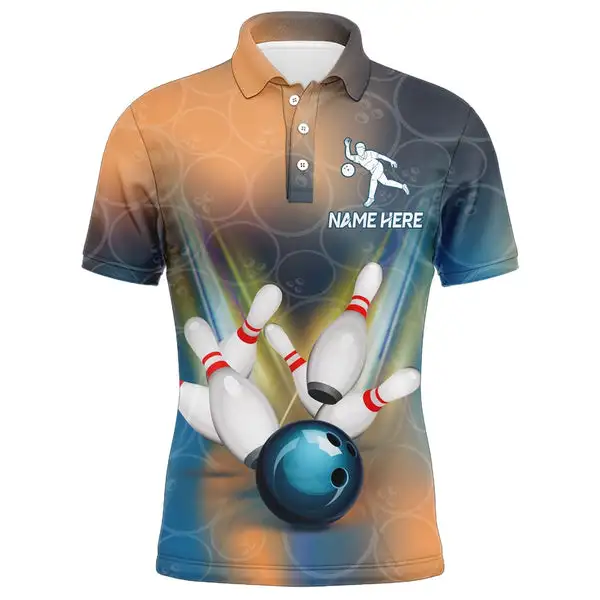 New Colorful Lightning Custom 100% Polyester Bowling Polo Shirts For Men Rainbow Colors Outfit Bowling