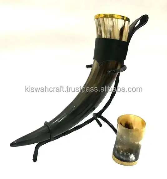 Handicrafts Viking Drinking Natural Ox Horn Tankard Mug Cup For Ale Beer Mead Wine 12 Inch 100% Leak Free