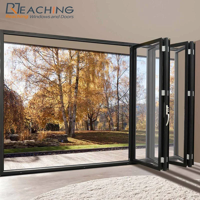 High-end Bi-folding Door Aluminum Waterproof Retractable Door AS2047 Double Tempered Glazing Balcony Door