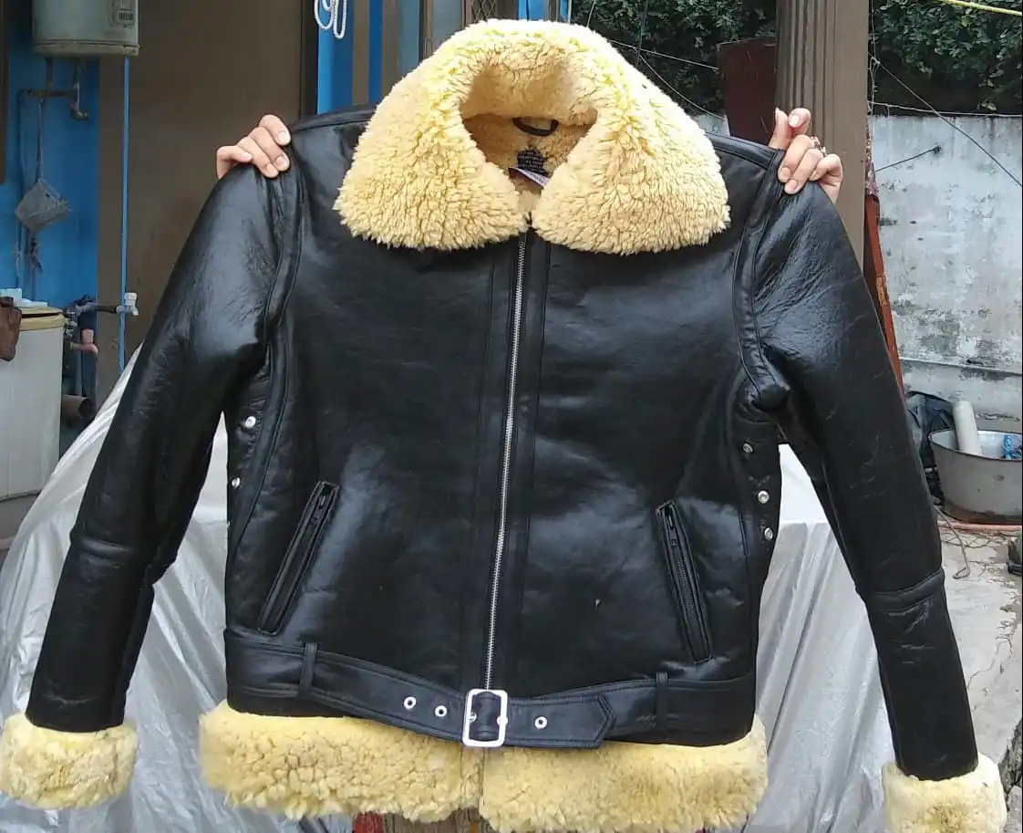 RAF Sheepskin Fur Coat Mens B3 Bomber Jacket Men Shearling Coat Aviator Pilot Brown Bomber Fur leather jacket