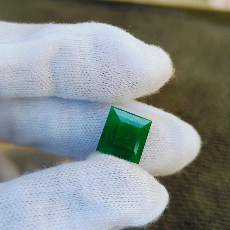 6 карат Натуральный Зеленый Изумрудный драгоценный камень 11x11 мм квадратной формы граненый Размер кольца для изготовления