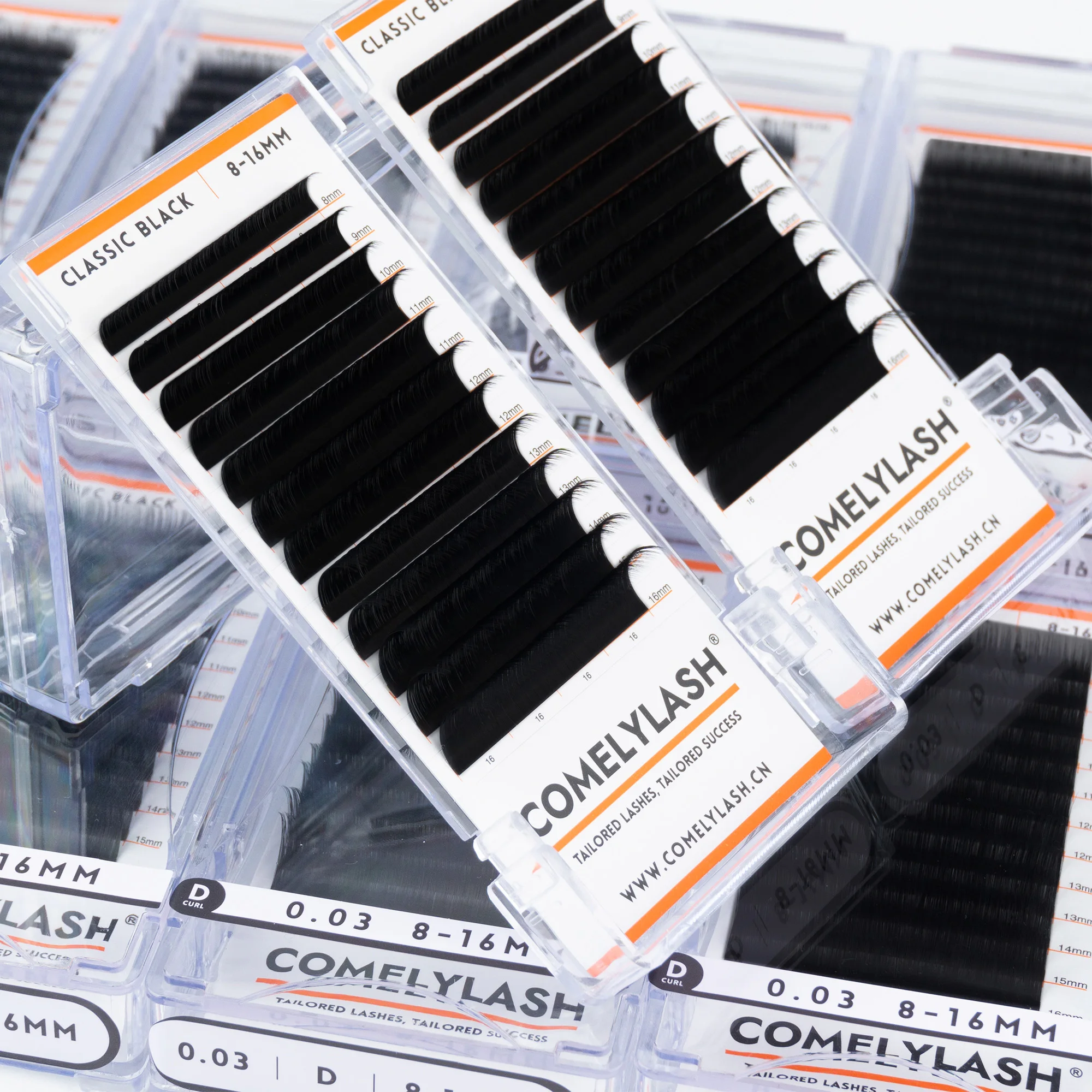 Comelylash 0.03 0.05 0.07 mega volume synthetic silk eyelash extension accessories private label customizede lash packaging