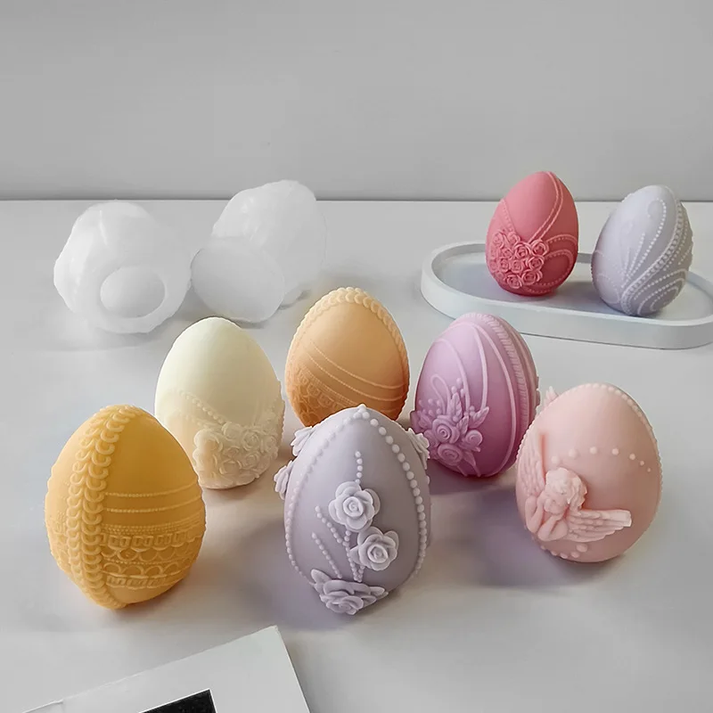 Easter Egg Silicone Mould Candle, 3D Easter Flower Eggs Candle Moulds for Cake Decoration Soap