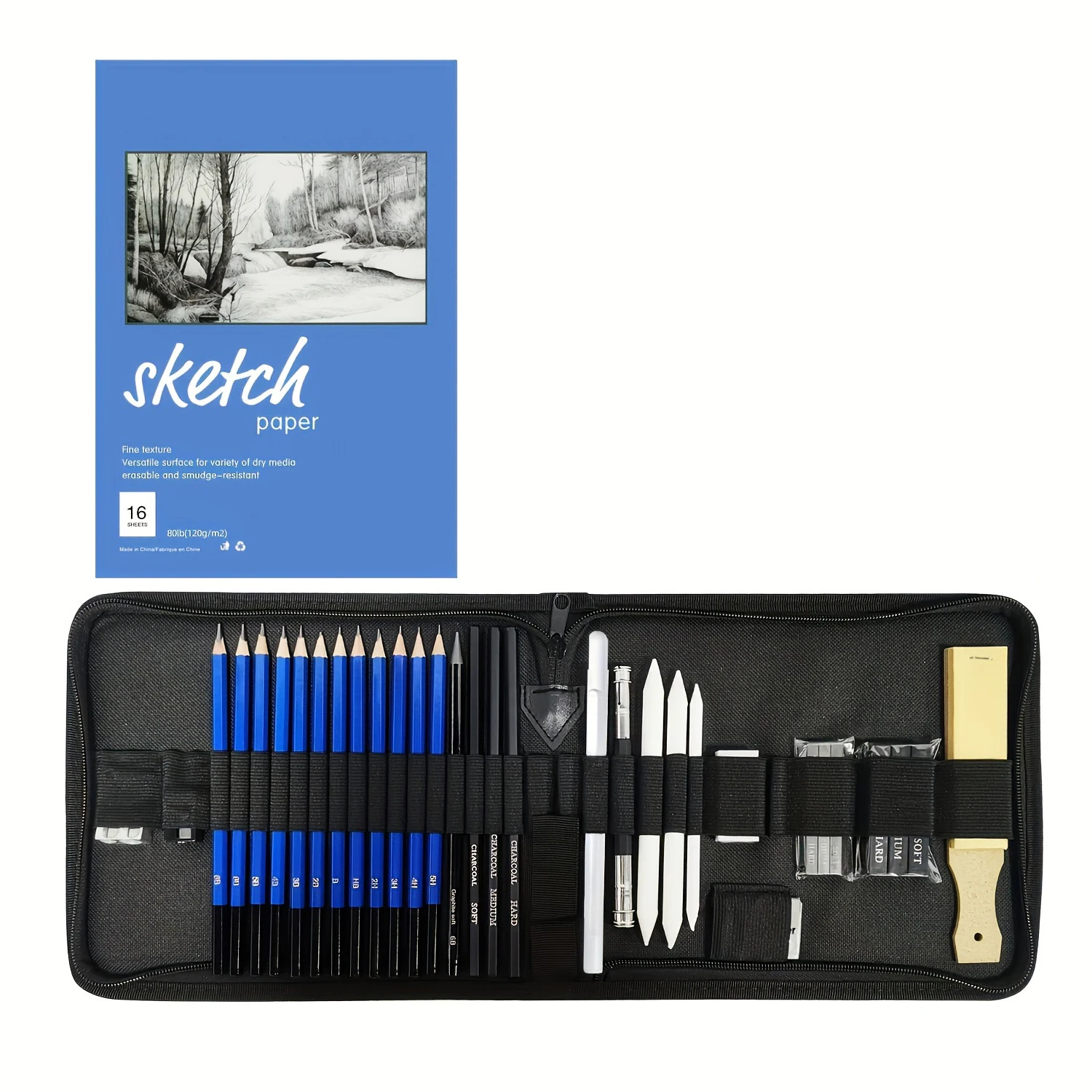 Kalour 34 pieces of professional drawing kit, sketch pencil set, professional art sketch supplies