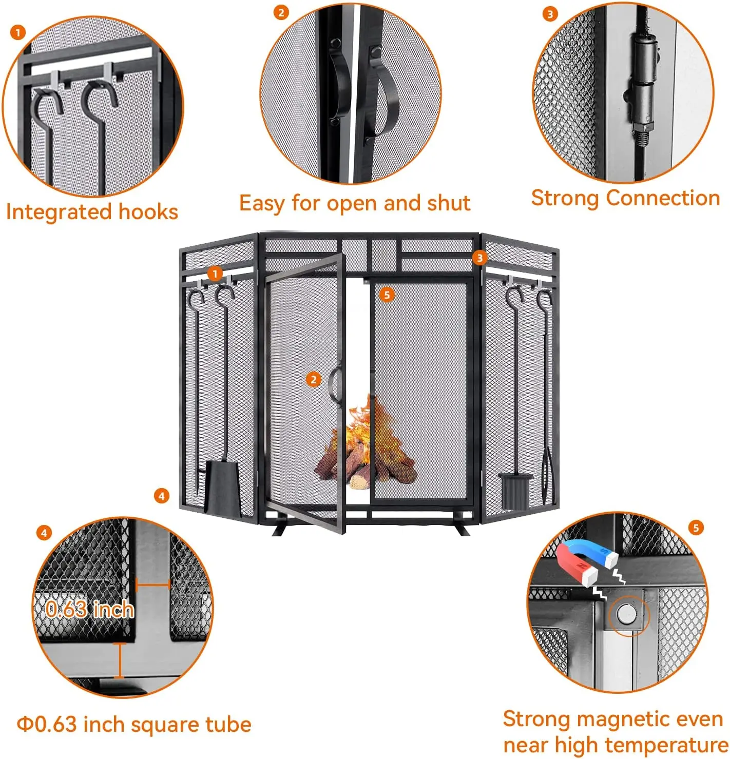 Winters Season Top Trending Unique Large Flat Guard with Tool Set Fireplace Metal Screen For Living Room Decoration