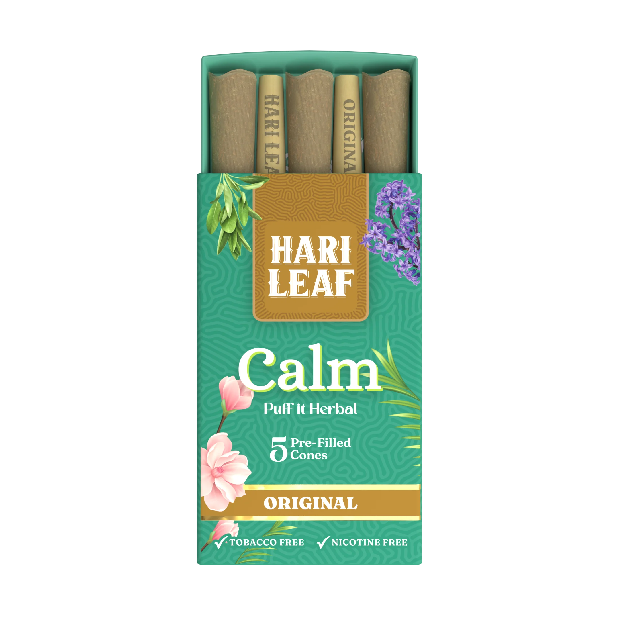 Hari Leaf Calm Blend Original Pre Filled Cones Non Tobacco Smooth Earthy Flavor 5 Cones per Pack Non Nicotine Tar Free