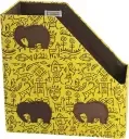 Craft Organic Cotton with Elephant Applique Table Top Magazine Holder  (Yellow, Microfibre, Pre-assembled)