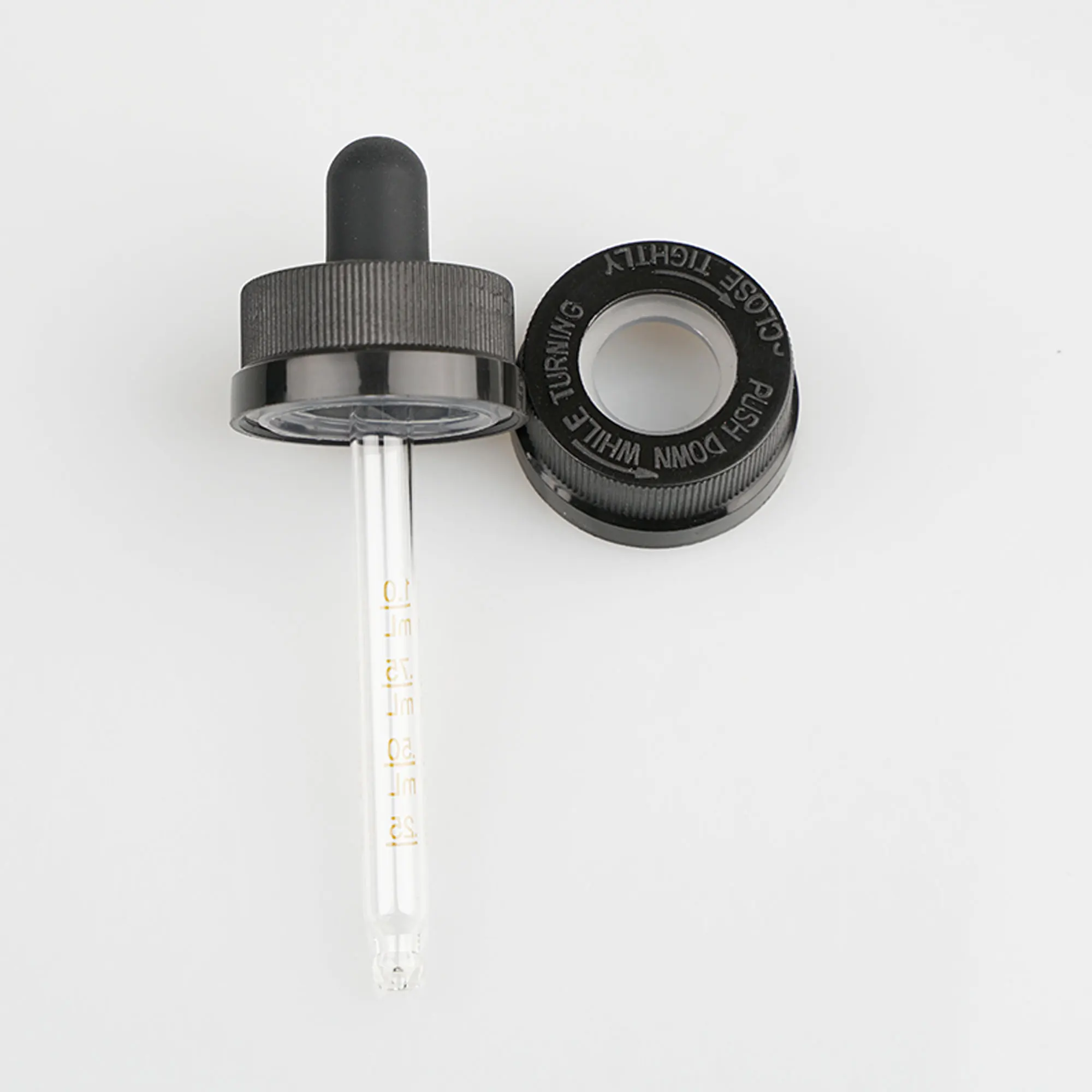 Factory OEM 28/410 Ribbed closure plastic dropper cap Straight Tip 2ml clear glass dropper black cap Pipette with large diameter