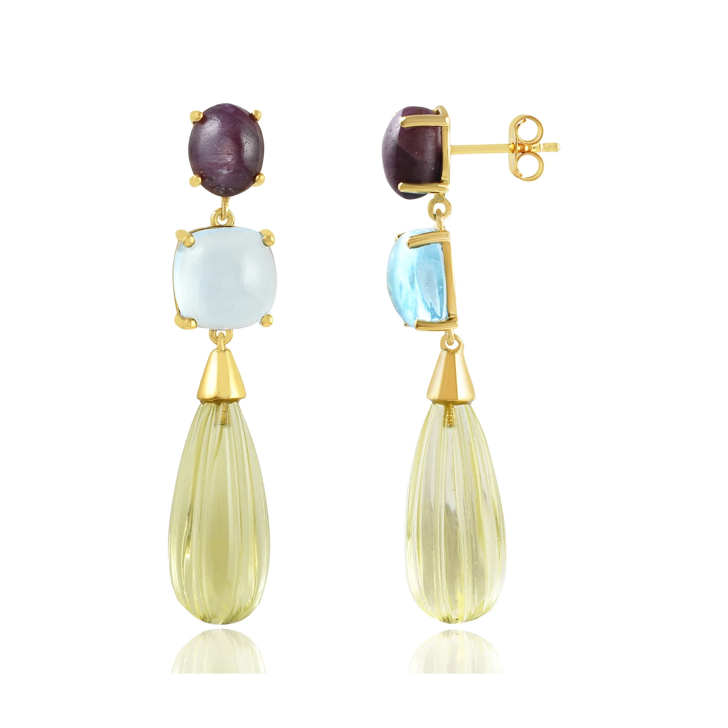 Женские серьги с драгоценным камнем серебро 925 пробы 14 к