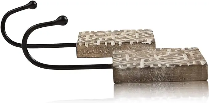 Set of 2 Decorative Wooden & Cast Iron Vintage Rustic Coat Hanger Wall Mounted Jacket Robe Towel Door Hook Rack Holder